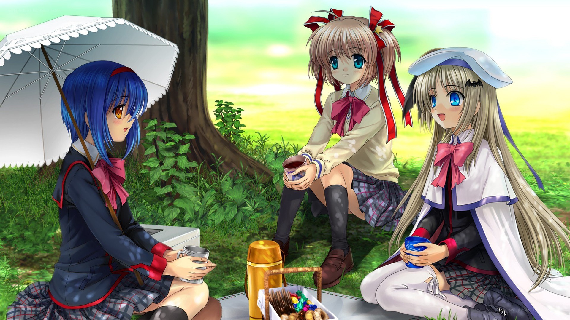 three girls having a picnic