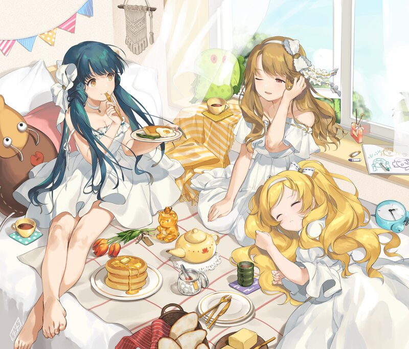 Three Girls Having Breakfast