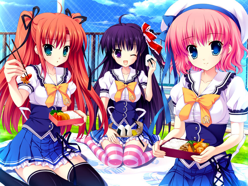 Three Girls Having Picnic