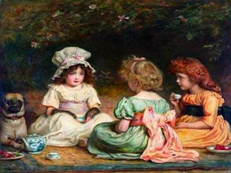 Three Girls Having Tea — Green, Peaceful