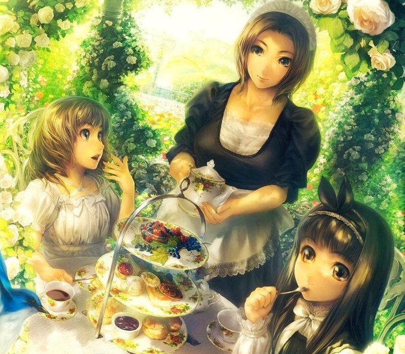 Three Girls Having Tea — Green
