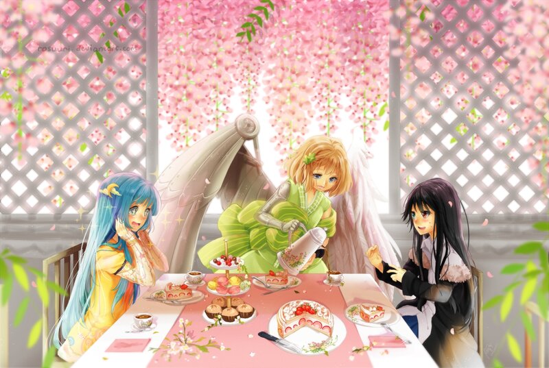 Three Girls Having Tea — Pink, Serene