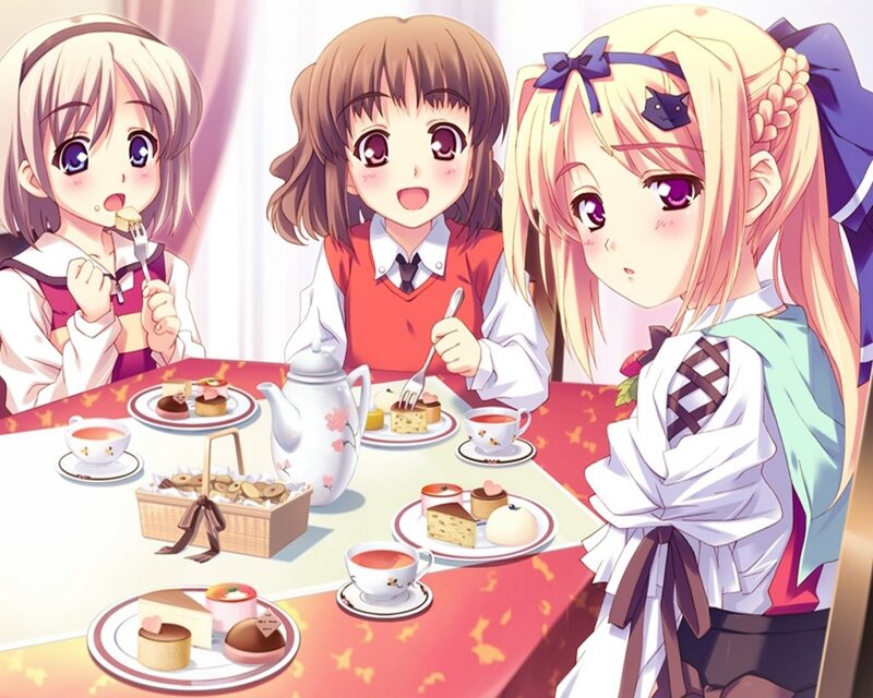 Three Girls Having Tea — Pink