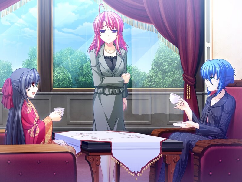 Three girls having tea
