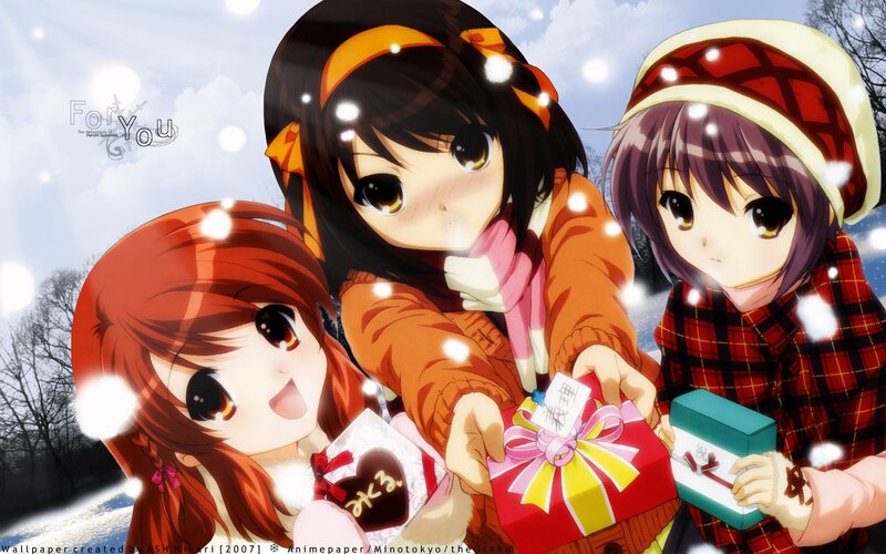 Three Girls Holding Gifts — Red