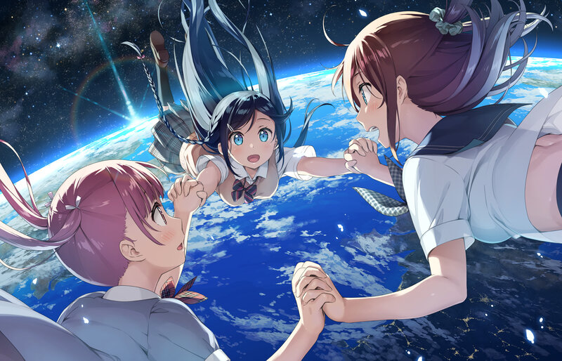 Three Girls Holding Hands — Blue, Dramatic