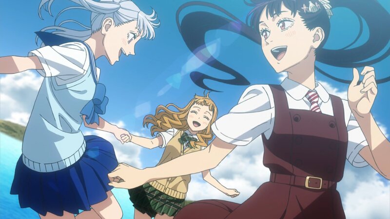 Three Girls Holding Hands — Blue, Joyful