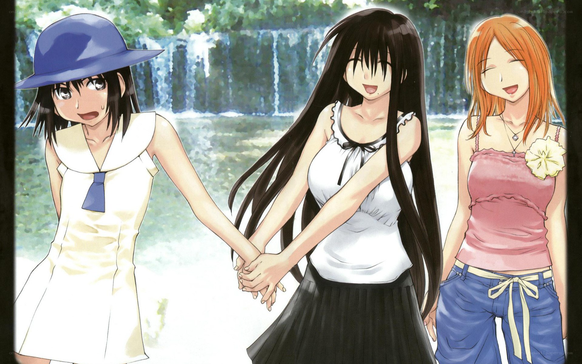 three girls holding hands