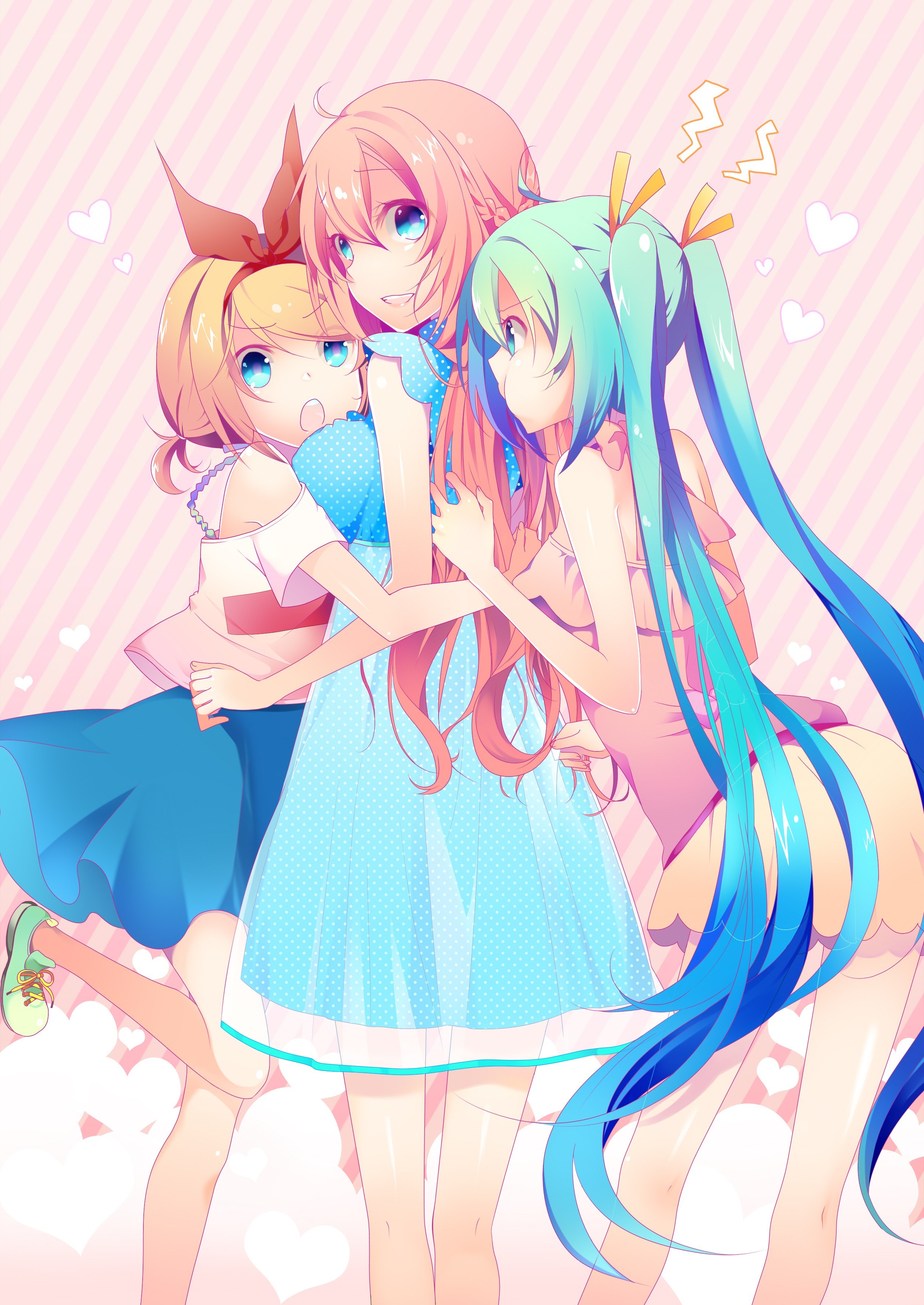 Three girls hugging