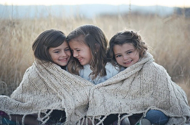 Three Girls Hugging — Beige
