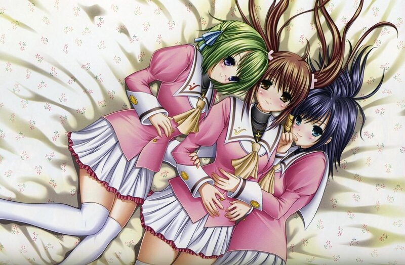 Three Girls Hugging — Pink, Peaceful, Anime