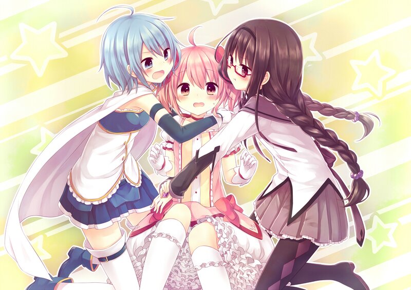 Three Girls Hugging — Yellow, Cheerful