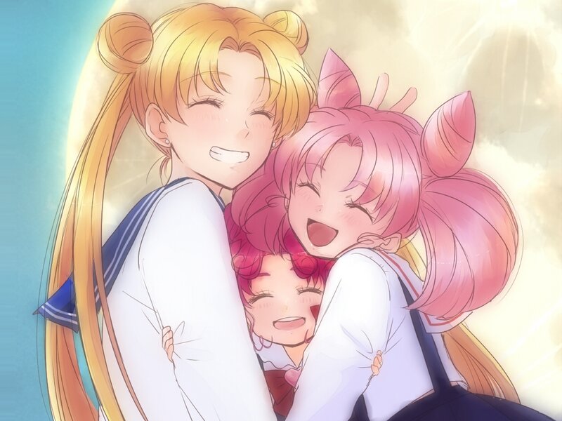 Three Girls Hugging — Yellow, Happy