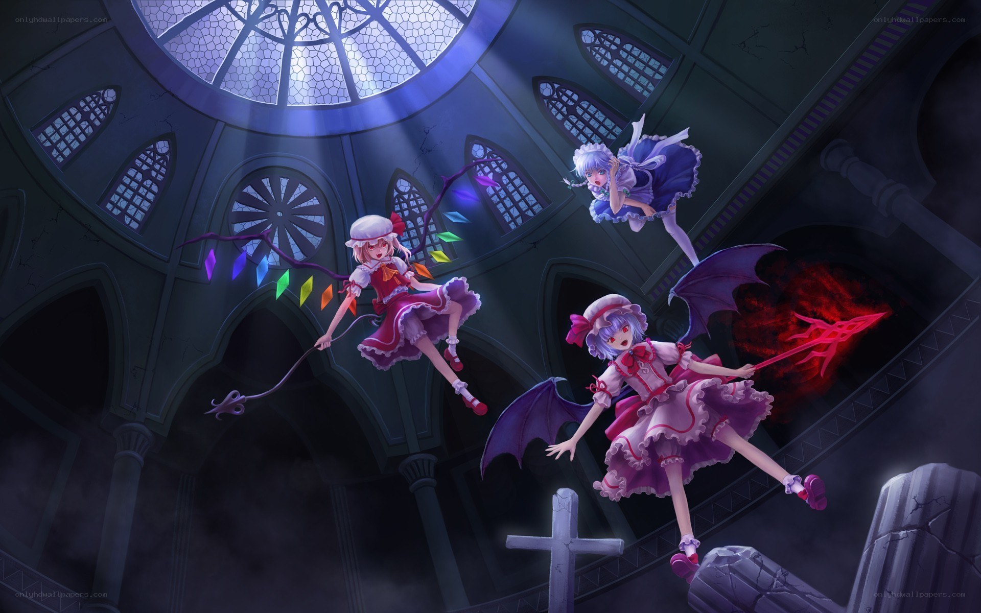 Three girls in a cathedral