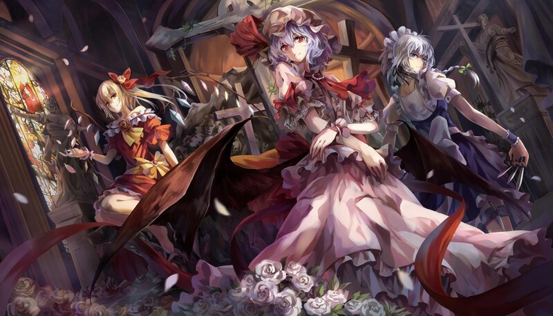 Three Girls in a Church — Purple, Dramatic