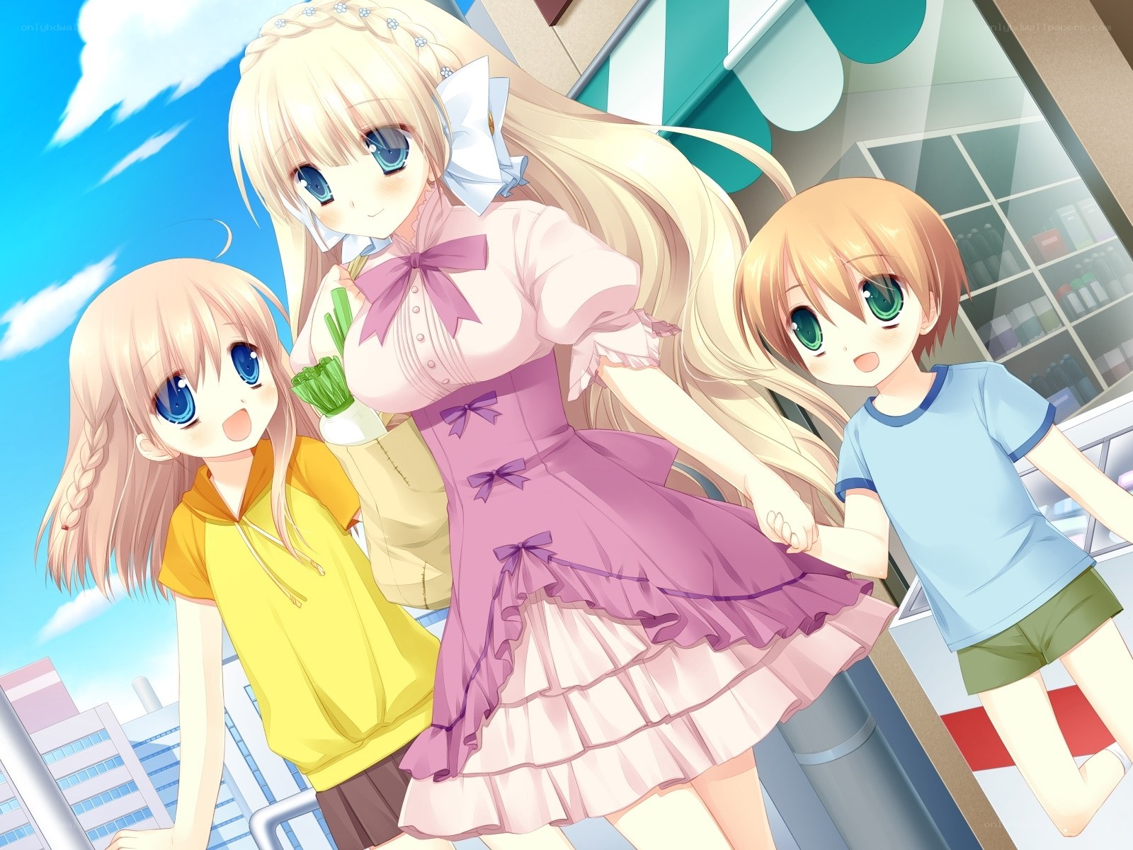 Three girls in a city