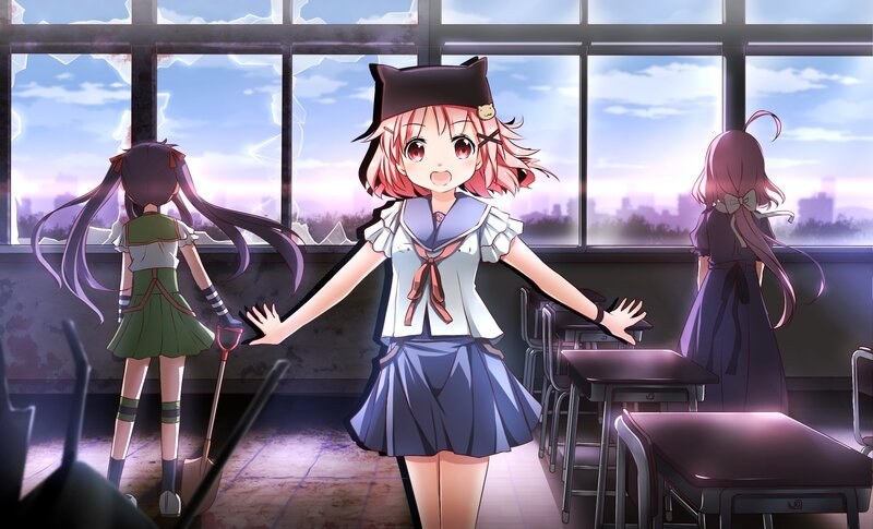 Three Girls in a Classroom — Blue