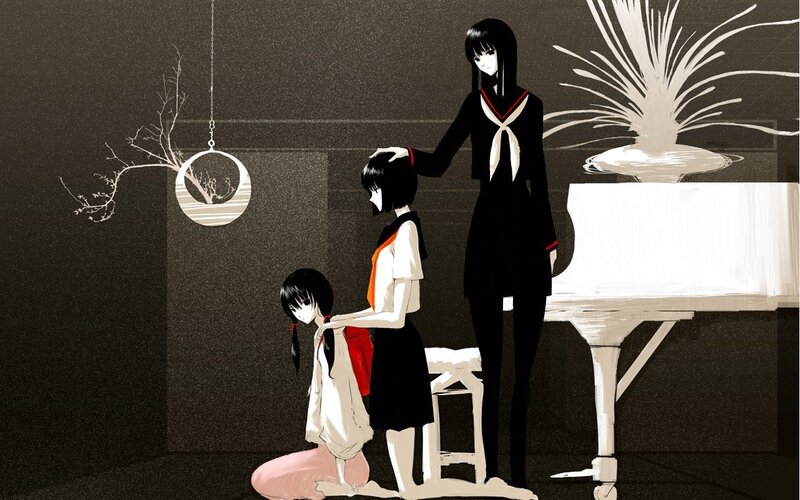 Three girls in a dark room
