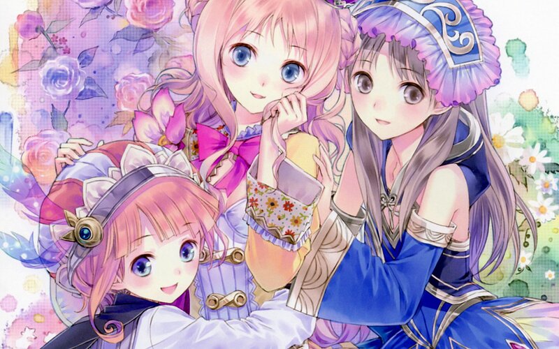 three girls in a floral scene