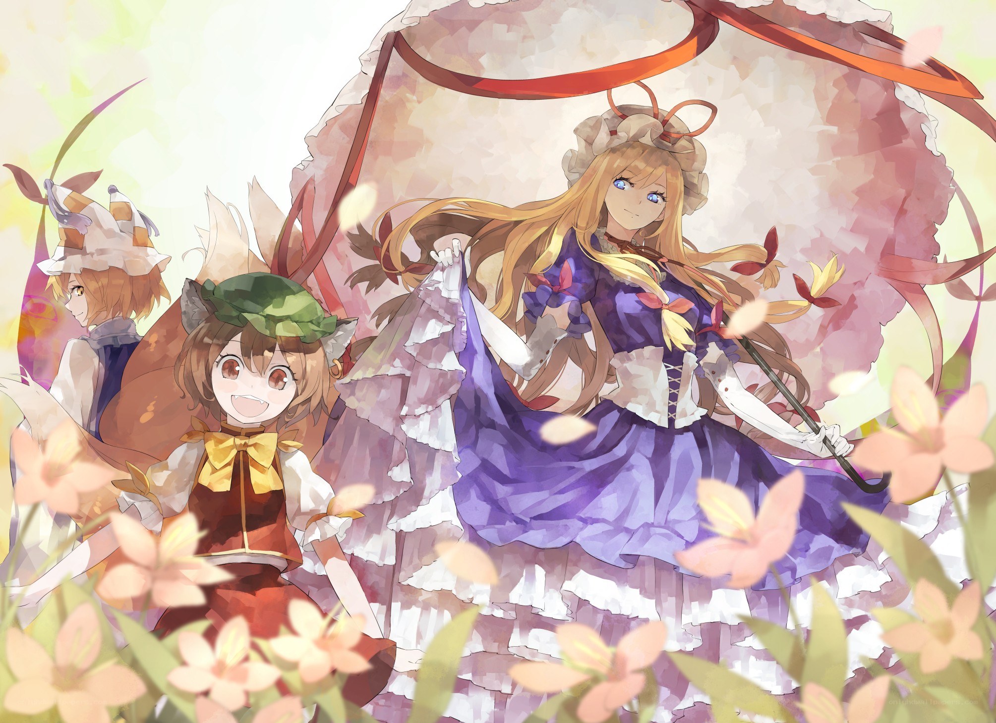 Three girls in a flower field