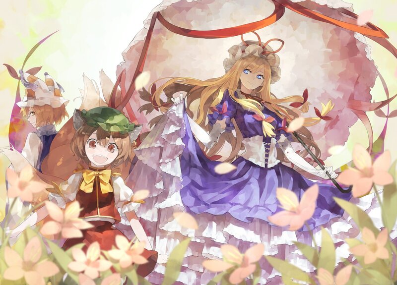 Three girls in a flower field
