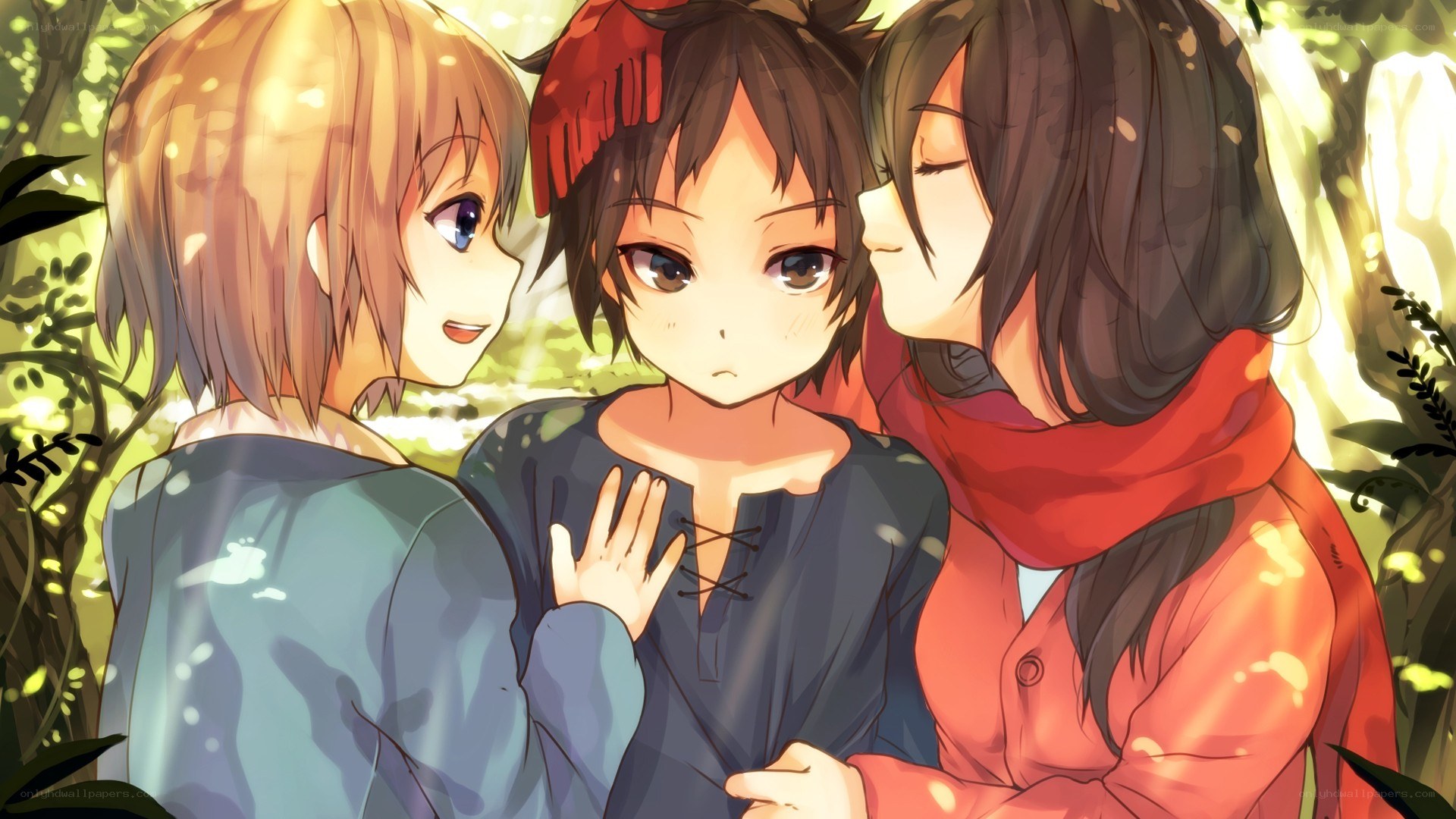 Three girls in a forest