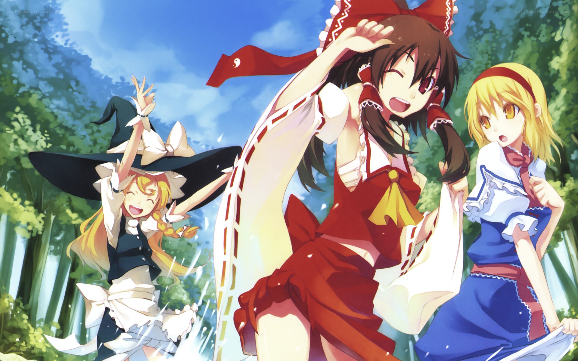 three girls in a forest
