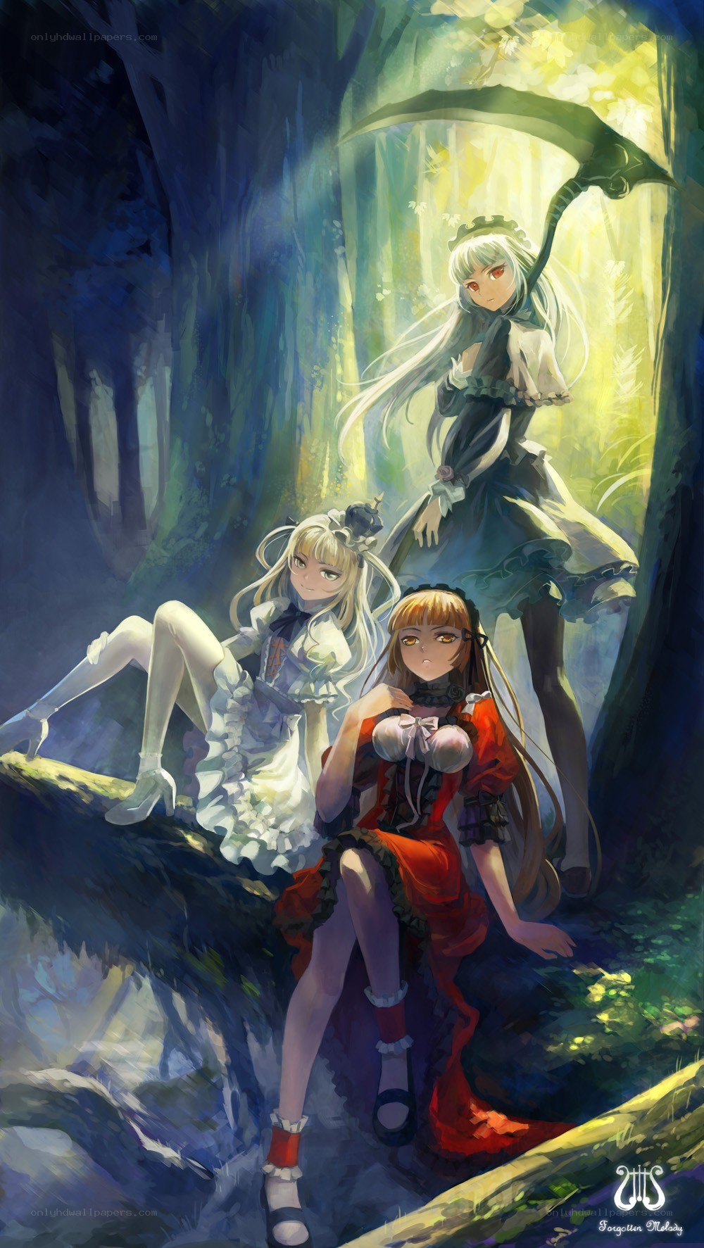 Three girls in a forest