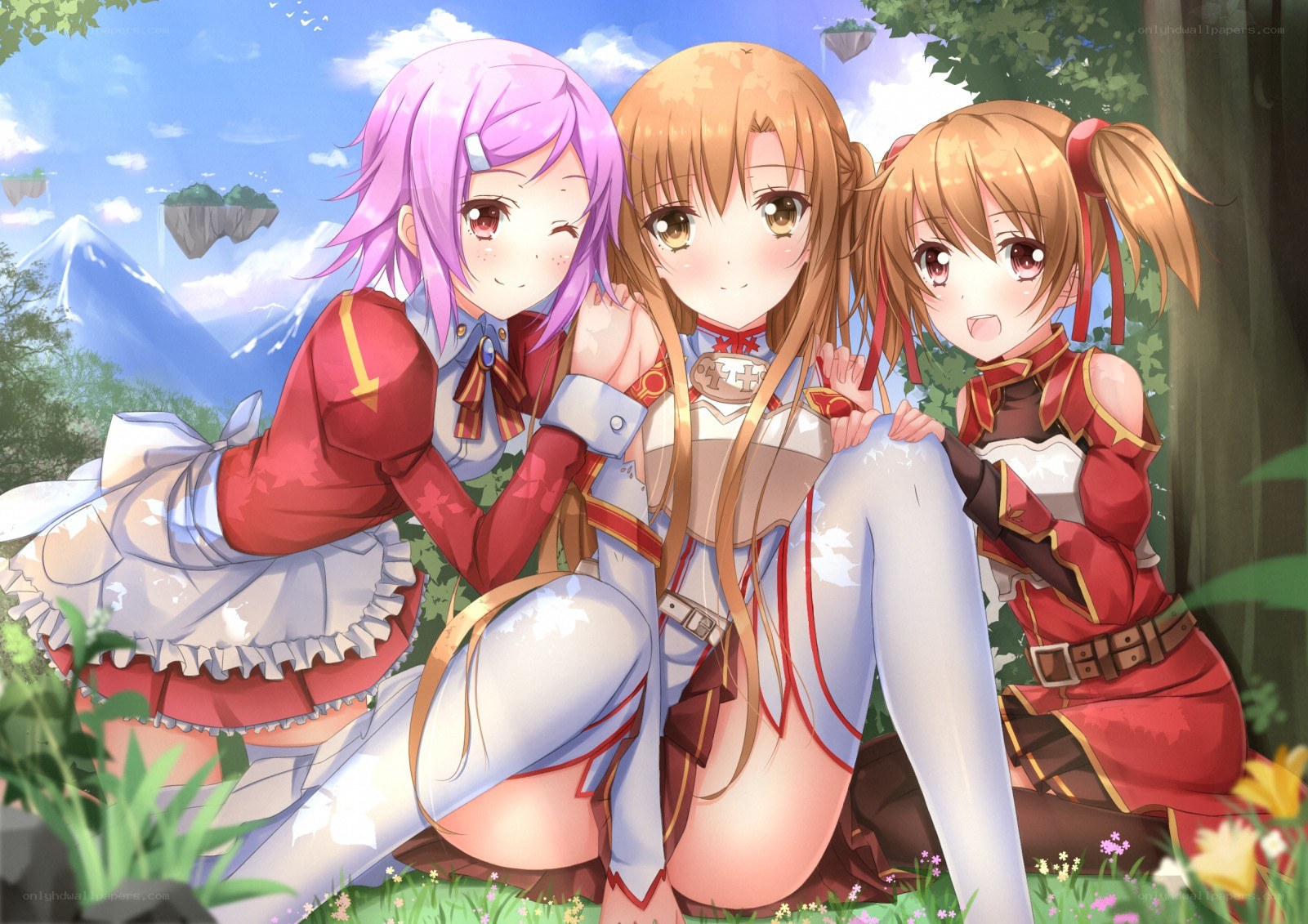 three girls in a forest