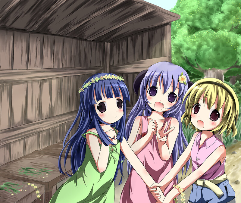 three girls in a garden