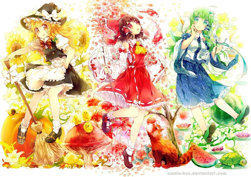 Three Girls in a Garden — Red, Playful