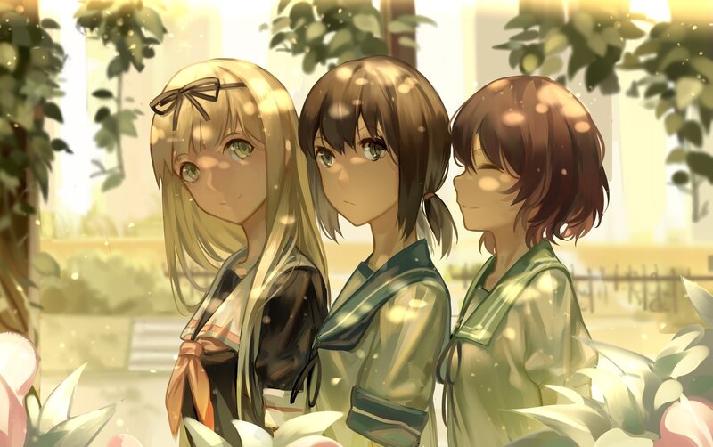 Three girls in a garden