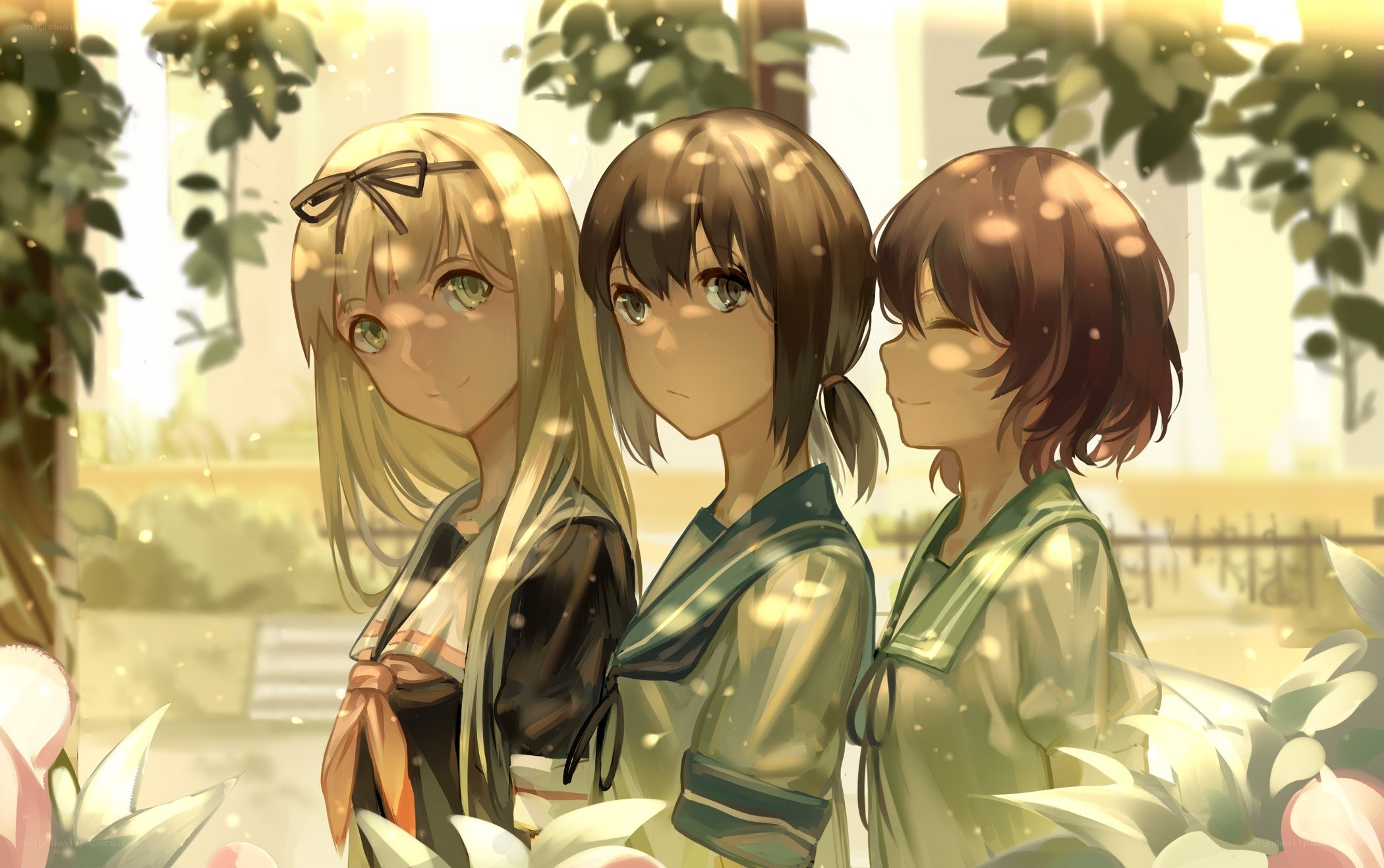 Three girls in a garden
