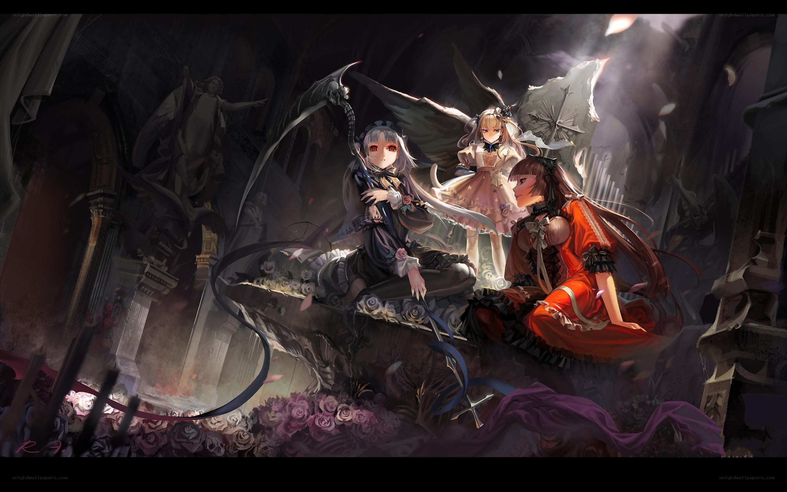 Three girls in a gothic cathedral