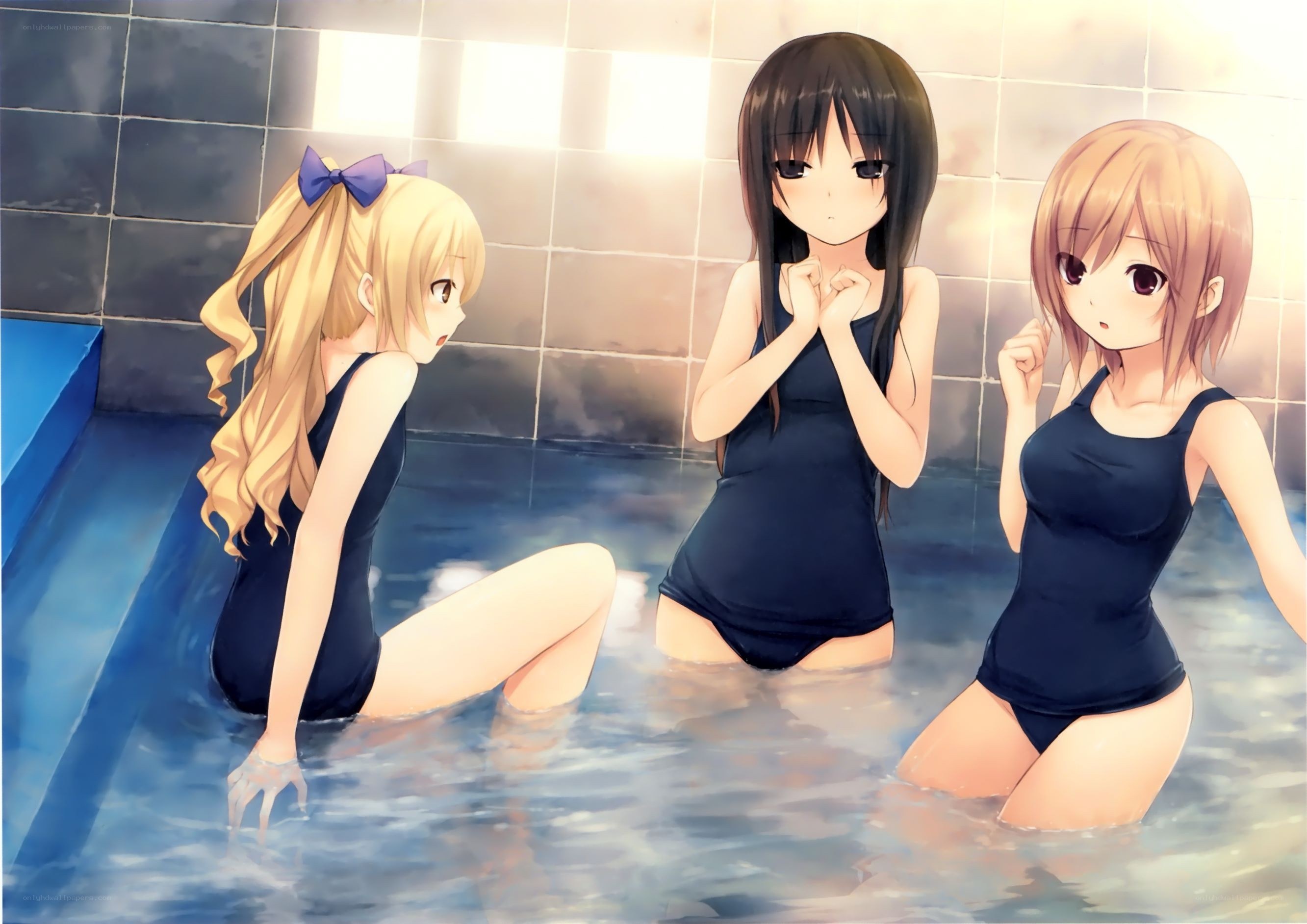 Three girls in a hot spring