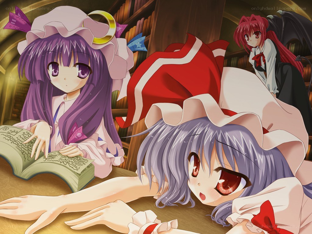 Three girls in a library