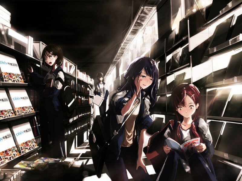 Three Girls in a Library — Black