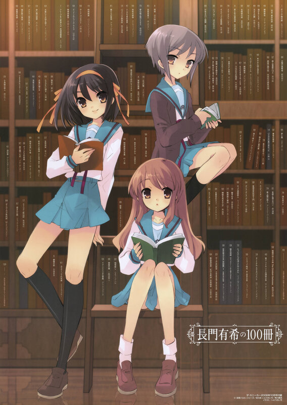 Three girls in a library