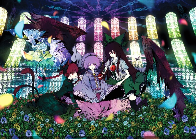 three girls in a magical garden