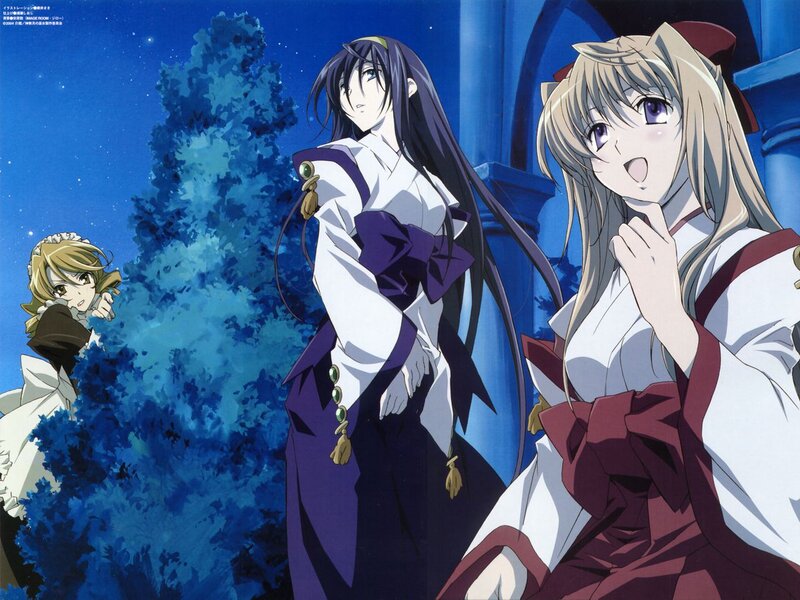 Three girls in a night garden