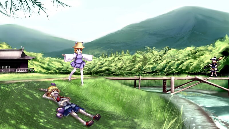 Three girls in a peaceful field