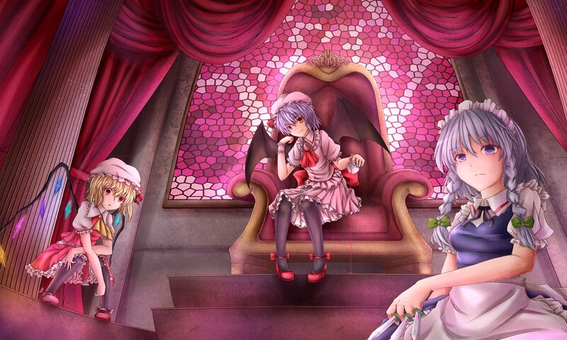 Three girls in a pink throne room