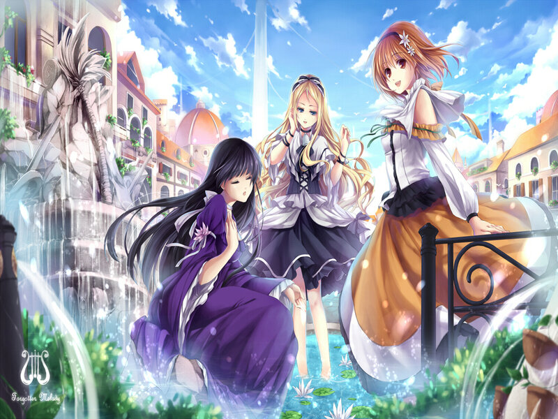 Three Girls in a Plaza