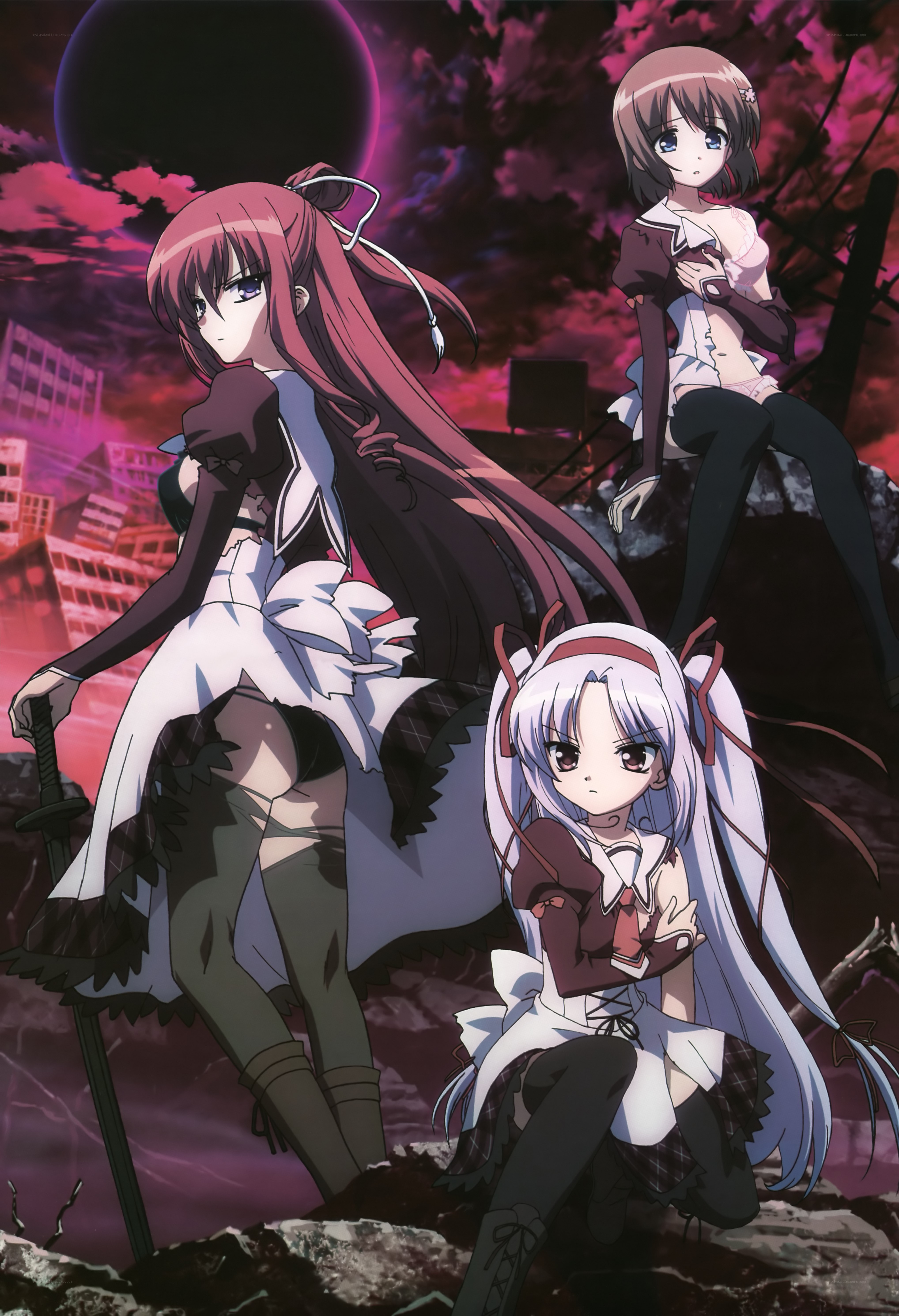 Three girls in a post-apocalyptic scene