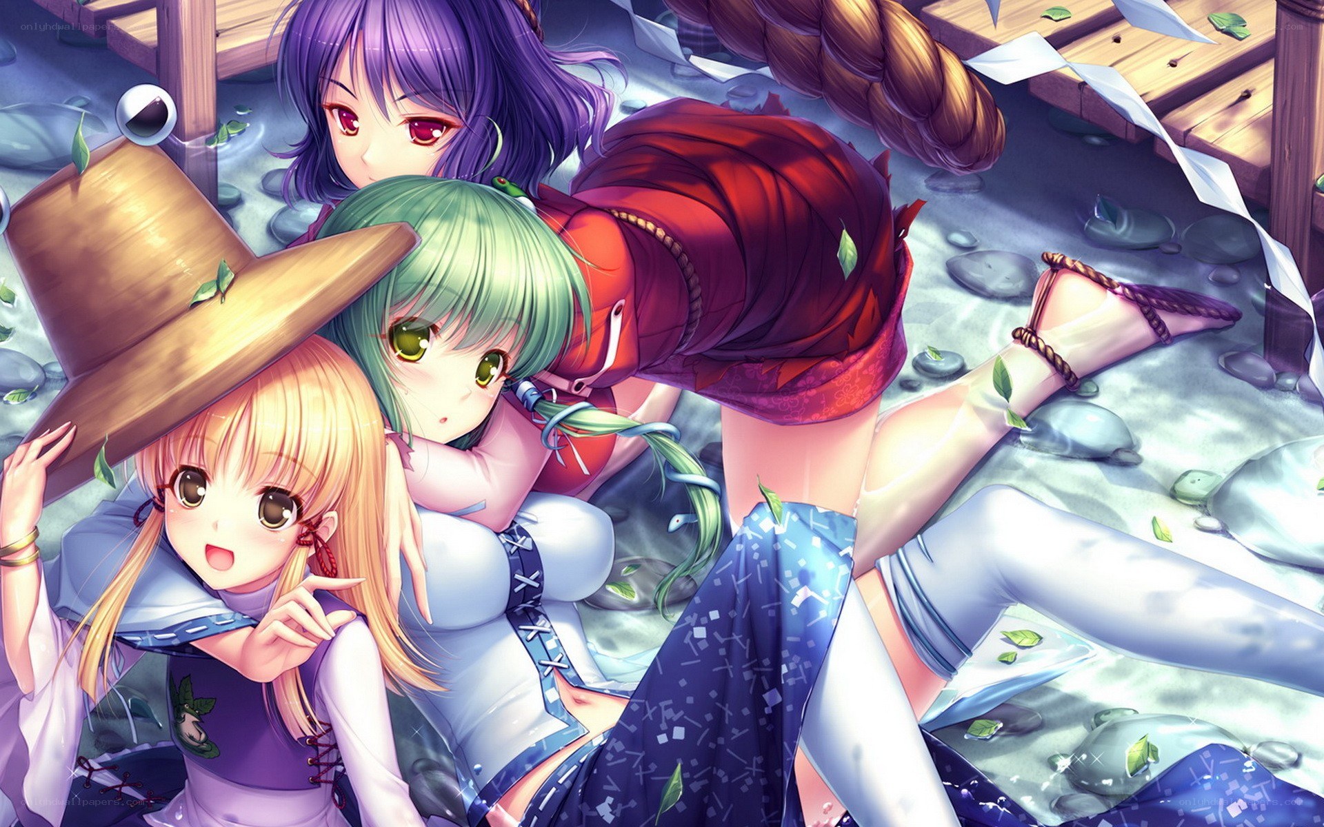 Three girls in a river