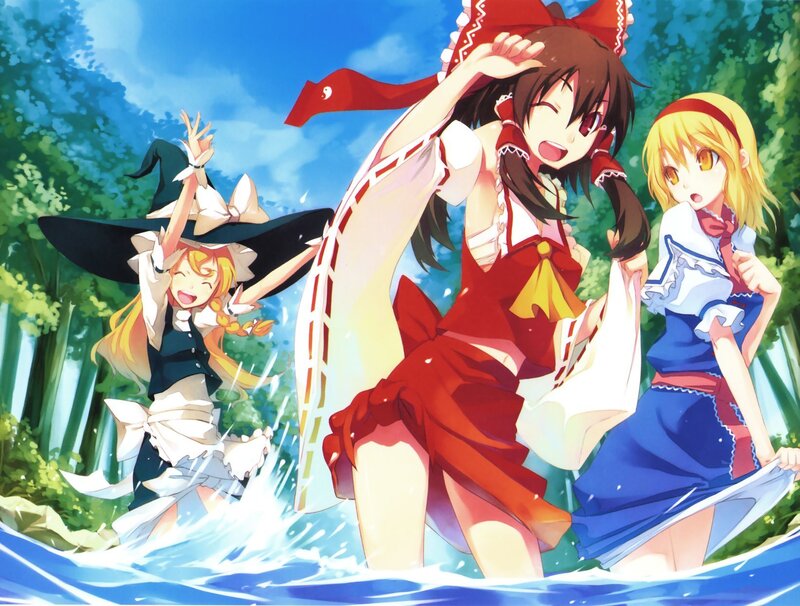 Three girls in a river