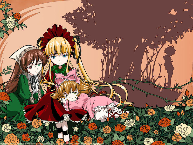 Three Girls in a Rose Garden — Green, Dramatic
