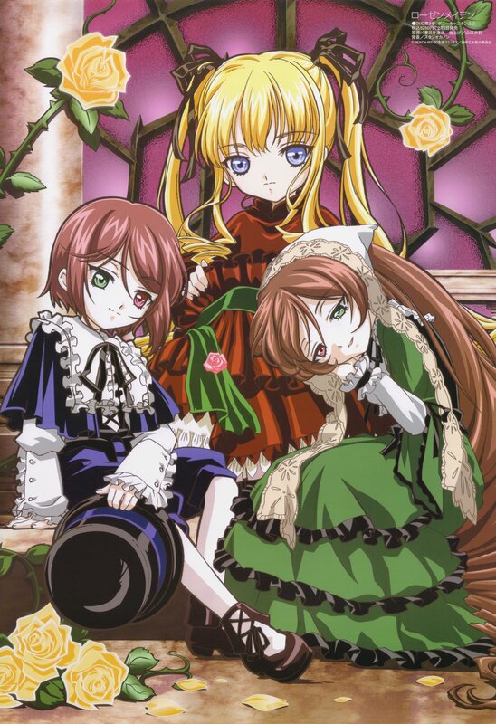 Three girls in a rose garden