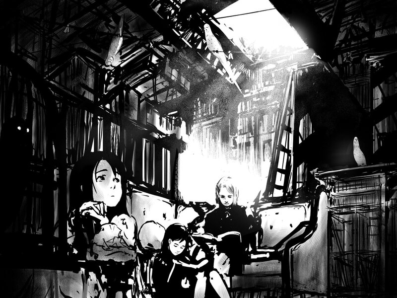 Three Girls in a Ruined Building