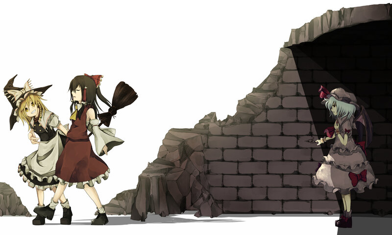 Three girls in a ruined tunnel